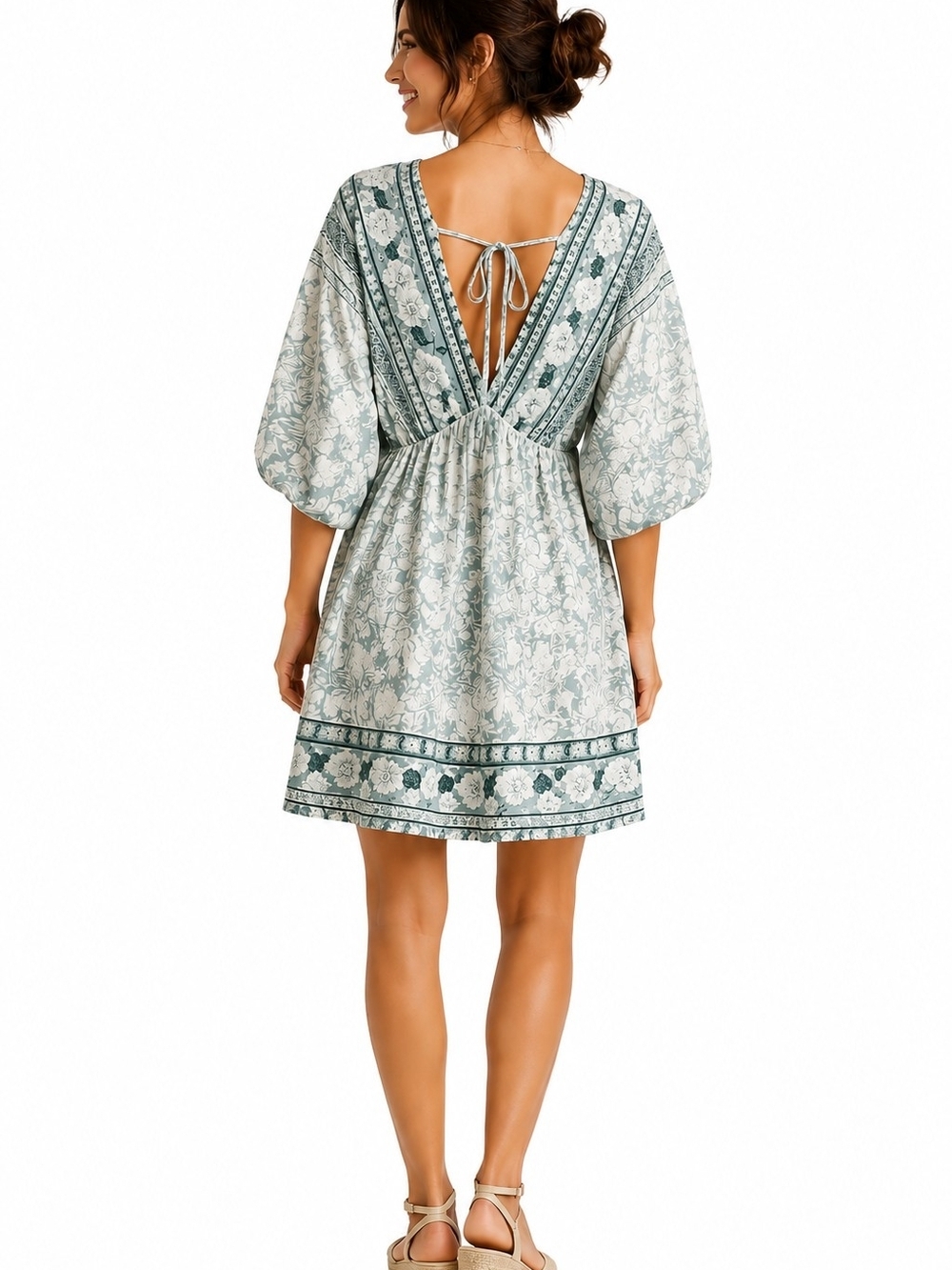 Cupshe Sage Green Floral Tie-Front Swim Coverup Dress - Picture 2 of 8